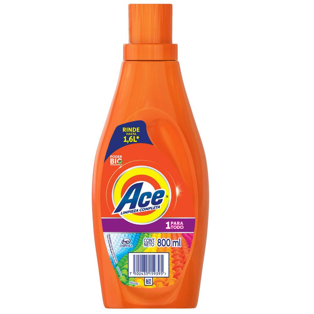 Ace detergente líquido limpieza completa (botella 800 ml)