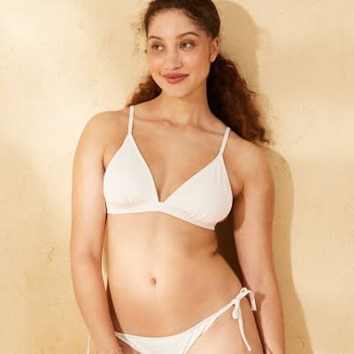 Shade & Shore Ribbed Triangle Bikini Top, Women, L, Cream