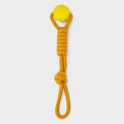 Boots & Barkley Rope With Ball Dog Toy, 14 in, Yellow