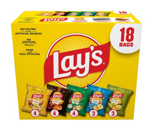 Lay's Mix Potato Chips Variety pack, Assorted (18 x 1 oz)