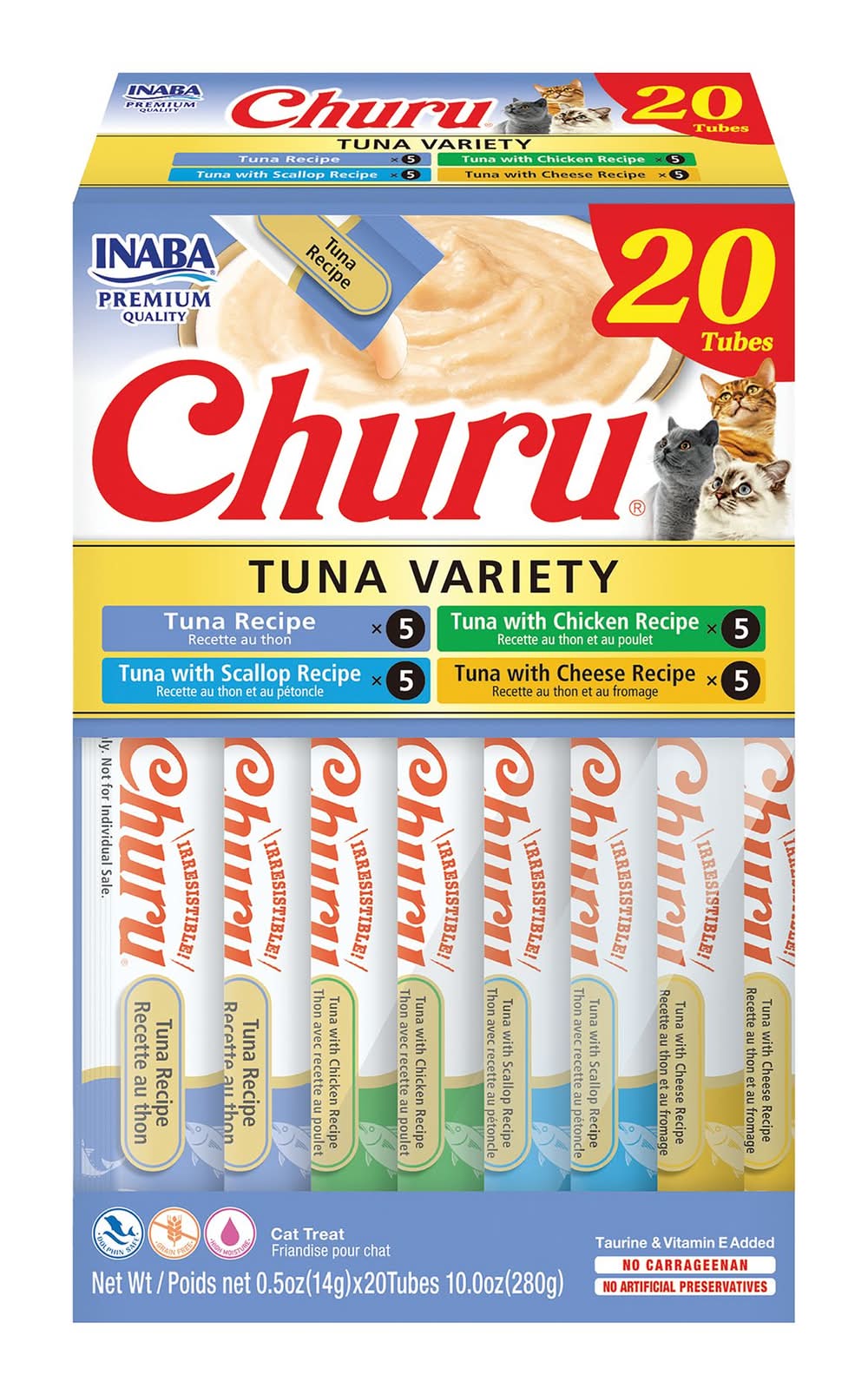Inaba Churu Purees Variety Pack Lickable Cat Treats - Tuna, Grain Free (Flavor: Tuna, Size: 20 Count)
