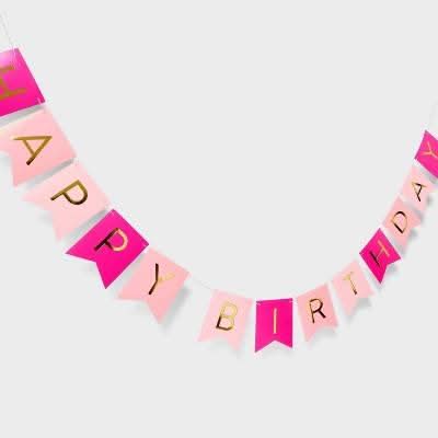 Spritz Birthday Decoration Banner, Pink-Golden