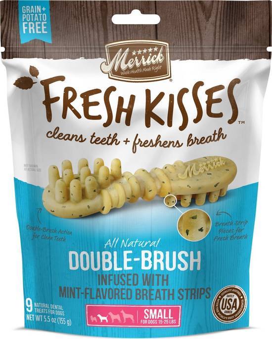Merrick Fresh Kisses Double-Brush Mint Breath Strips Grain-Free Dental Dog Treats