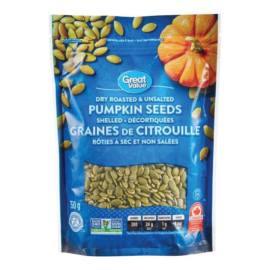Great Value Dry Roasted & Unsalted Pumpkin Seeds (350 g)