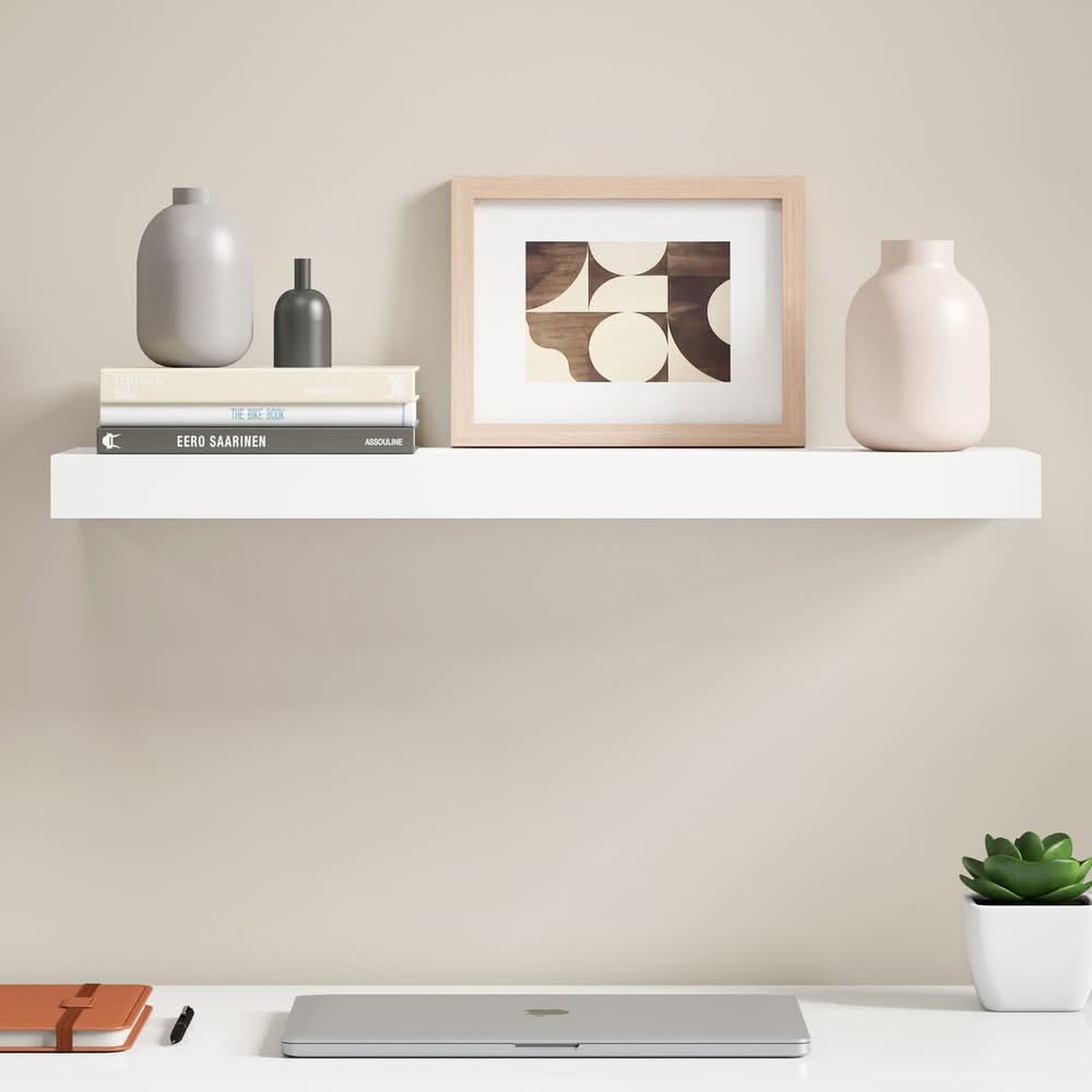 allen + roth 8-in D x 24-in L White Composite Wood Rectangular Floating Shelf