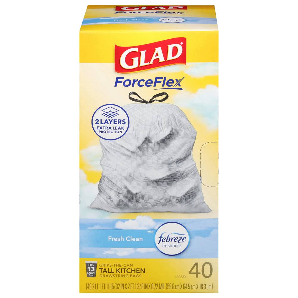 Glad Forceflex Tall Kitchen Fresh Clean Drawstring Bags (40 ct)