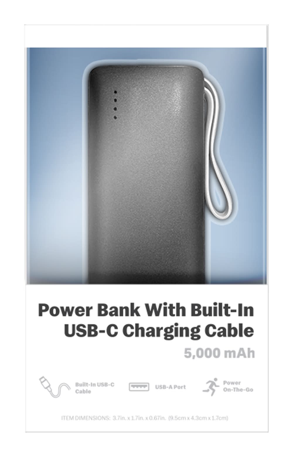 Power Bank With Built-In USB-C Charging Cable 5000mAh Black