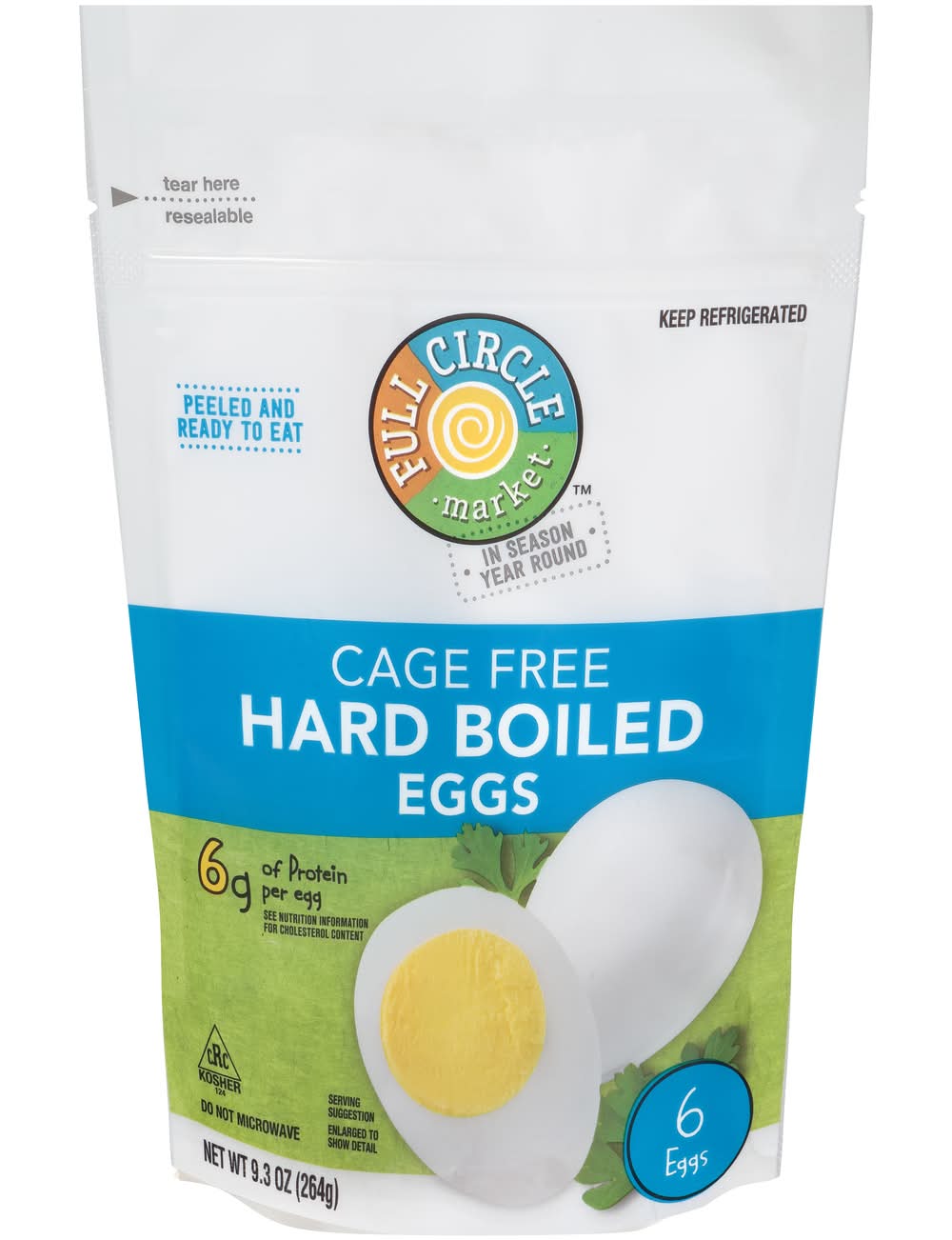Full Circle Market Cage Free Hard Boiled Eggs (9.3 oz, 6 ct)