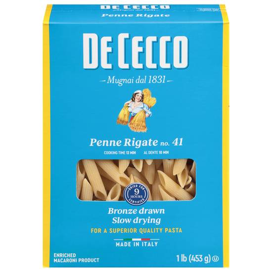 De Cecco Penne Rigate Slow Dried No.41 Pasta