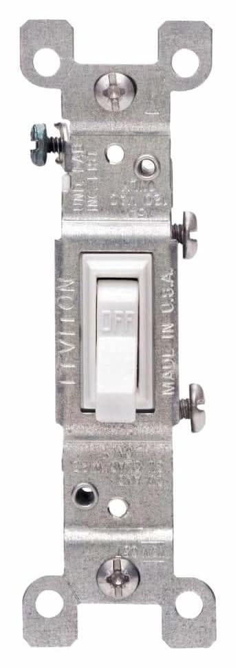 Leviton 15 Amp Single Pole Rocker Light Switch, White