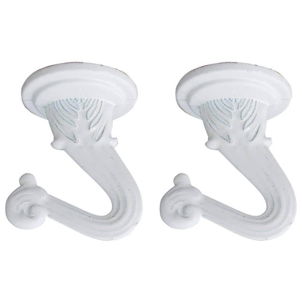 Commercial Electric 1-1/2 In. White Decorative Swag Hook For Ceiling Light Fixtures (2-Pack)