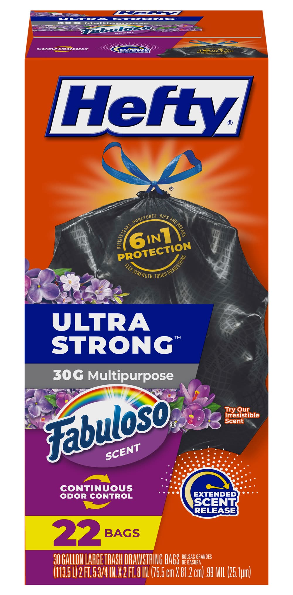 Hefty Large Multipurpose Drawstring Ultra Strong Fabuloso Scent Trash Bags