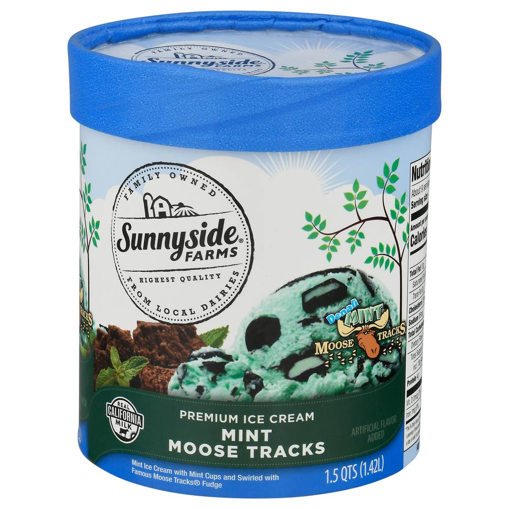 Sunnyside Farms Ice Cream, Premium, Mint Moose Tracks 1.5 Qt
