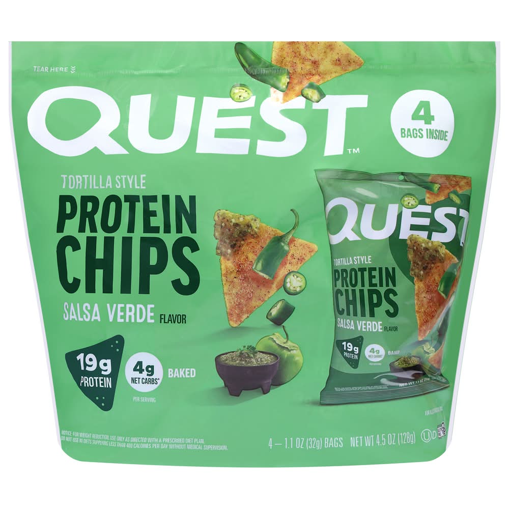 Quest Tortilla Style Protein Chips, Salsa Verde (4 x 1.1 oz)