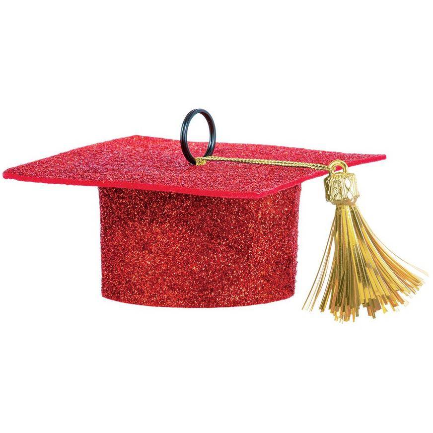 Uninflated Red Glitter Graduation Cap Balloon Weight, 5.9oz
