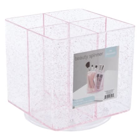 4-Compartment Glitter Beauty Spinner 4.5in x 4.6in Rose Gold