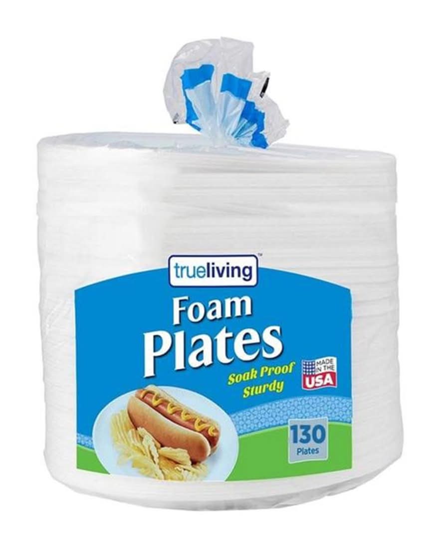 True Living Soak Proof & Sturdy 9" Foam Plates 130 Ct