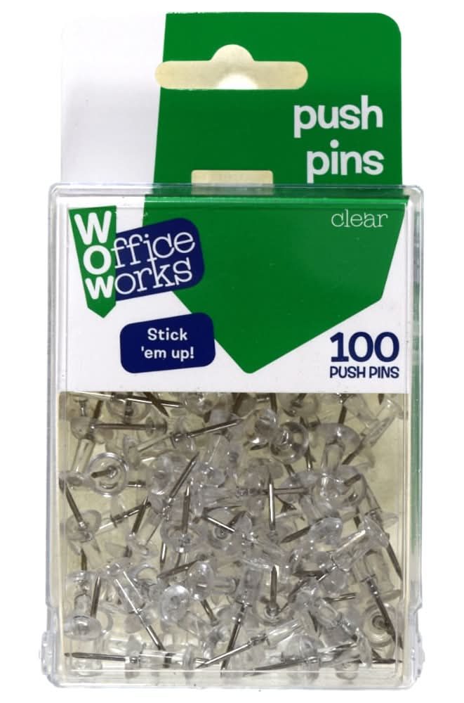 Office Works Push Pins, Clear (100 ct)