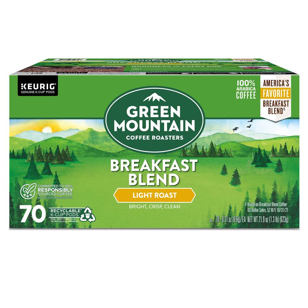 Green Mountain Coffee Roasters Breakfast Blend Coffee Keurig K Cup, Light Roast (21.9 oz, 70 ct)