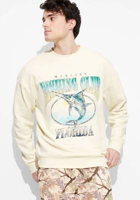 Men's Oversized Crew Neck Sweatshirt - Original Use™ Cream L: Midweight French Terry Pullover, Long Sleeve