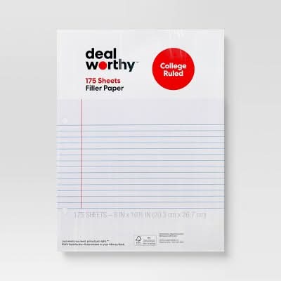 Dealworthy College Ruled Filler Paper, 8x10 1/2 in (175 ct)