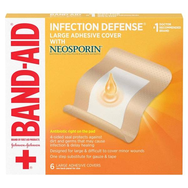 Band-Aid Infection Defense Wound Covers With Neosporin Antibiotic Ointment on the Pad, Large