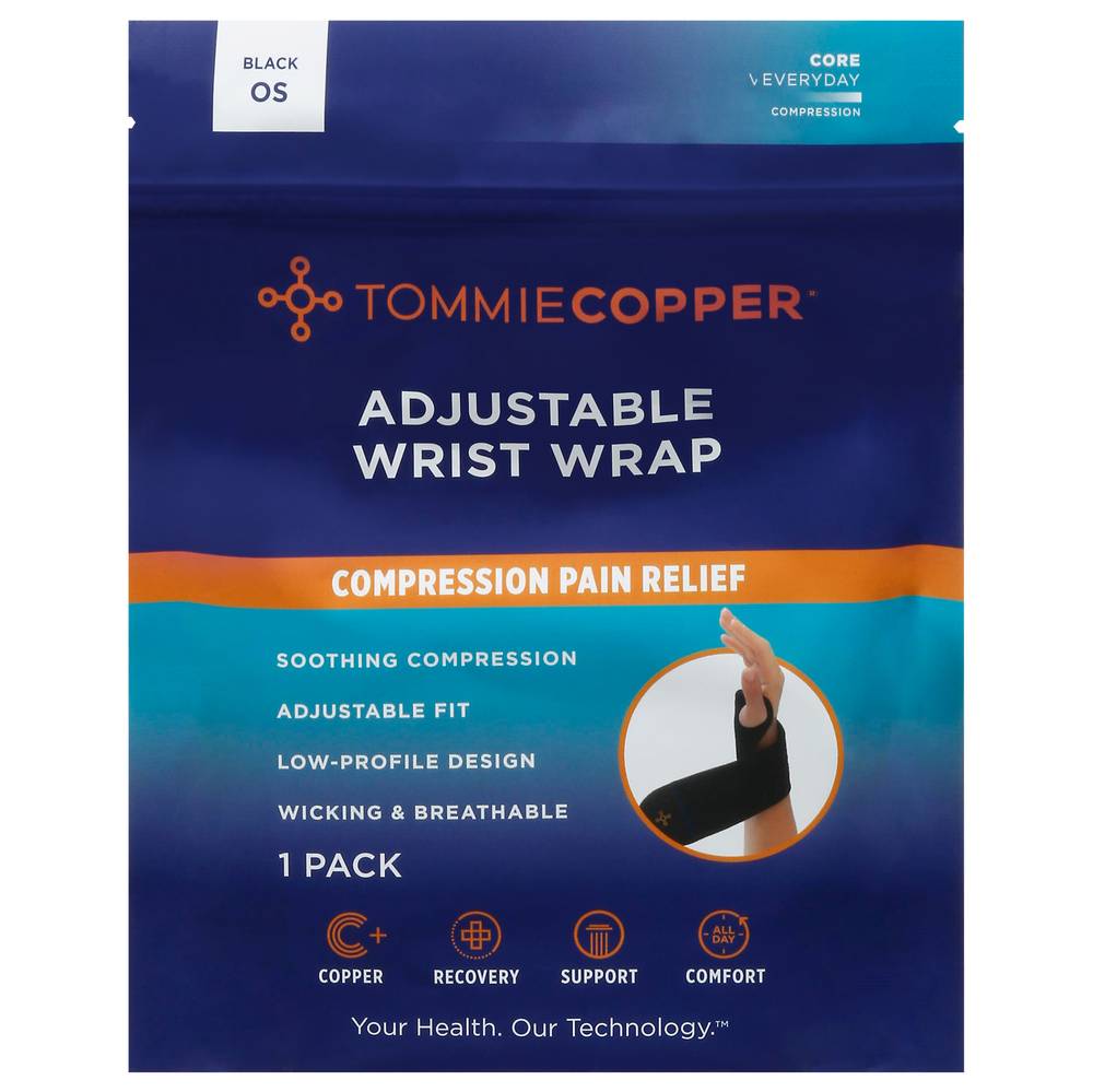 Tommie Copper Adjustable Wrist Wrap, OS, Black