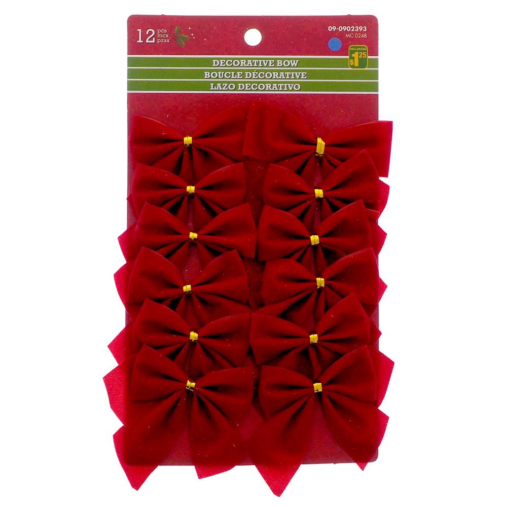 Dollarama Decorative Christmas Velour Bows, Red (12 ct)