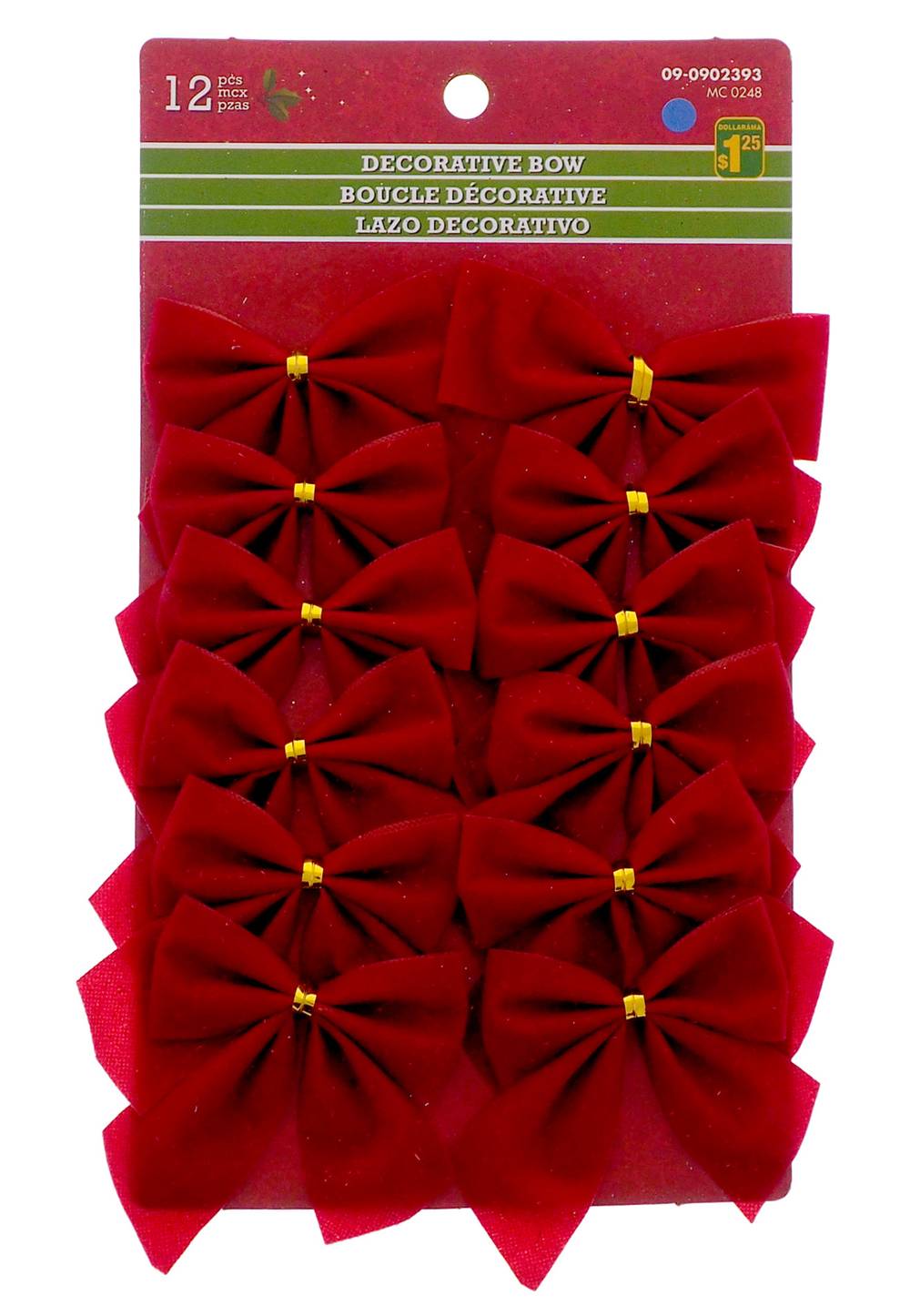 Dollarama Decorative Christmas Velour Bows, Red (12 ct)