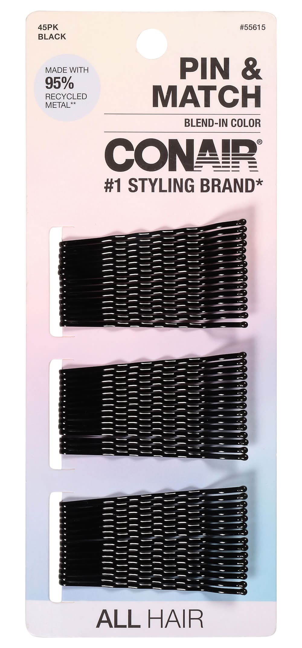 Conair Pin & Match Blend-In-Color Bobby Pins, Black (45 ct)
