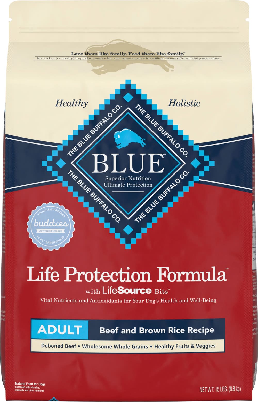 Blue Buffalo Life Protection Formula Beef & Brown Rice Dry Food For Adult Dogs (15 lbs)
