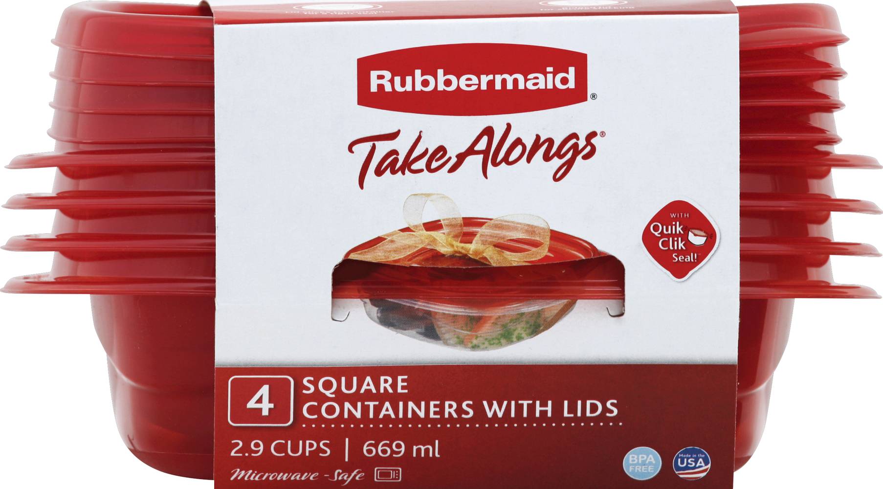 Rubbermaid Take Alongs Square Containers With Lids, Red (4 ct)
