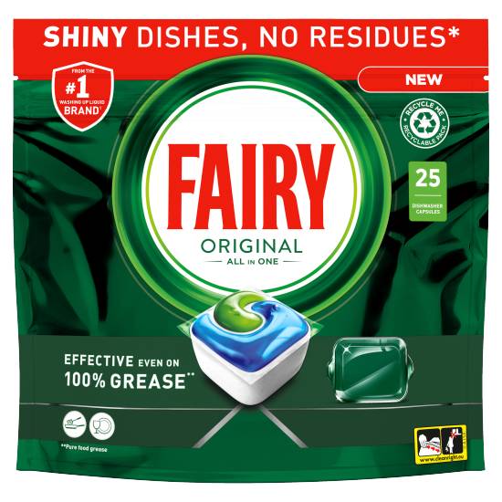 Fairy Original All in One Dishwasher Tablets Regular, 25 Tablets