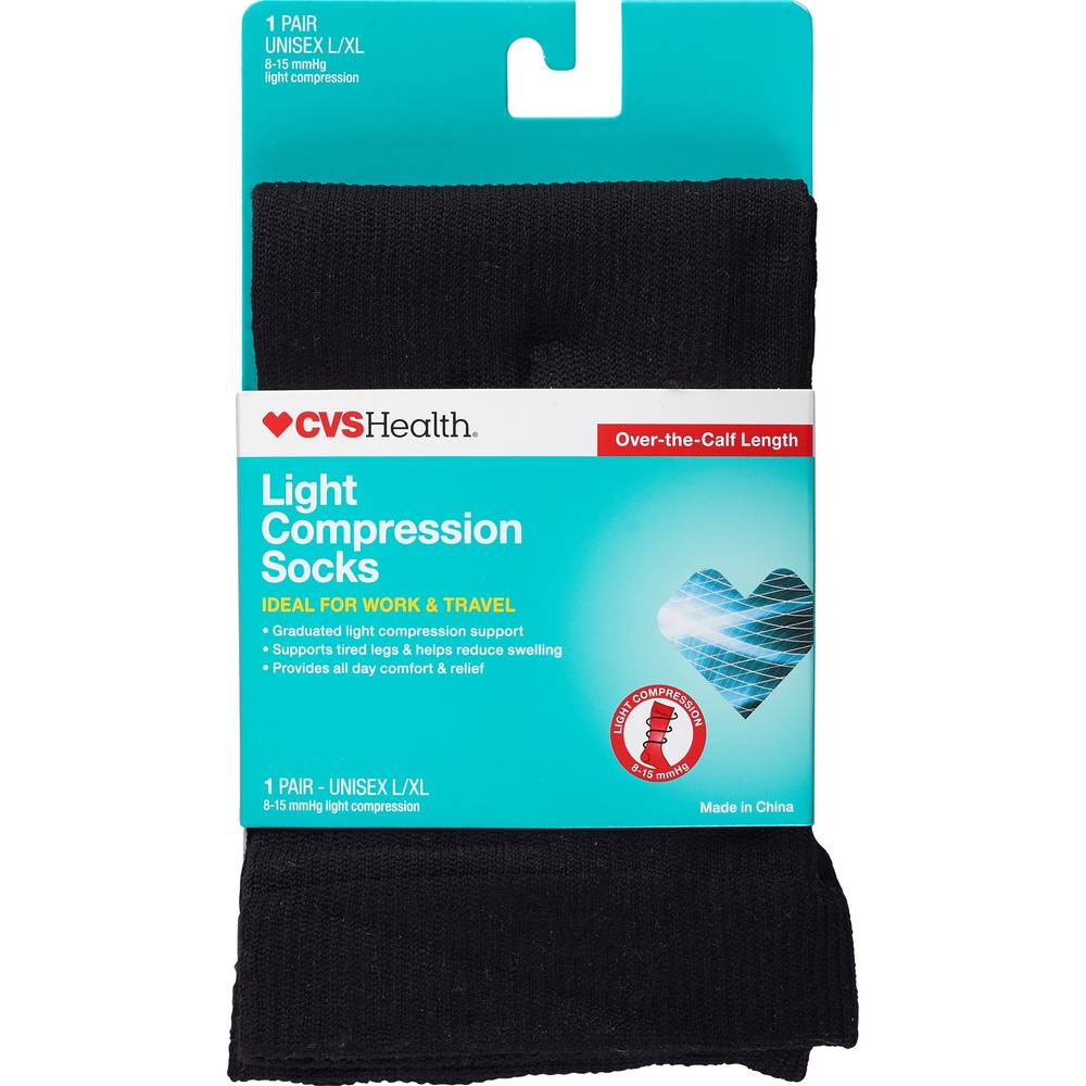 Cvs Health Light Compression Socks Over-The-Calf Unisex, 1 Pair, L/Xl, Black