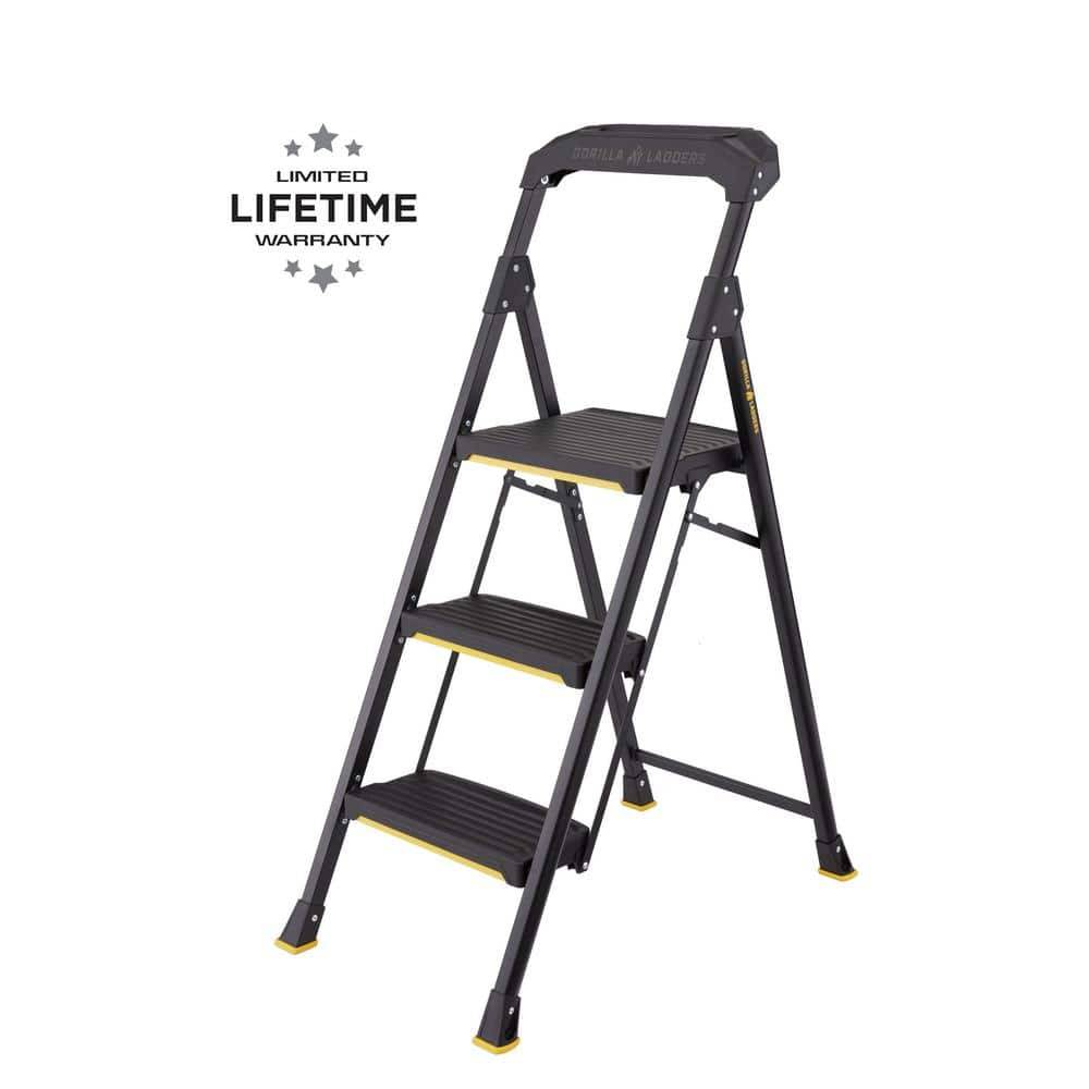 Gorilla Ladders 3-Step Pro-Grade Steel Step Stool, 300 Lbs. Load Capacity Type Ia Duty Rating (9Ft. Reach Height)