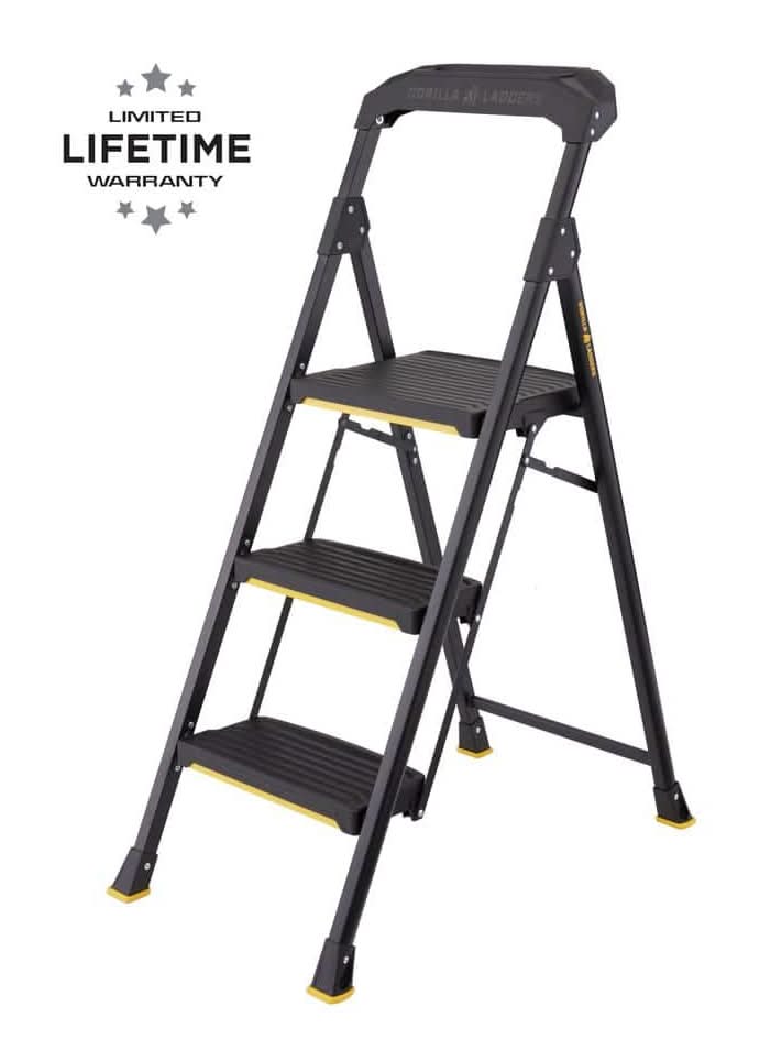 Gorilla Ladders 3-Step Pro-Grade Steel Step Stool, 300 Lbs. Load Capacity Type Ia Duty Rating (9Ft. Reach Height)