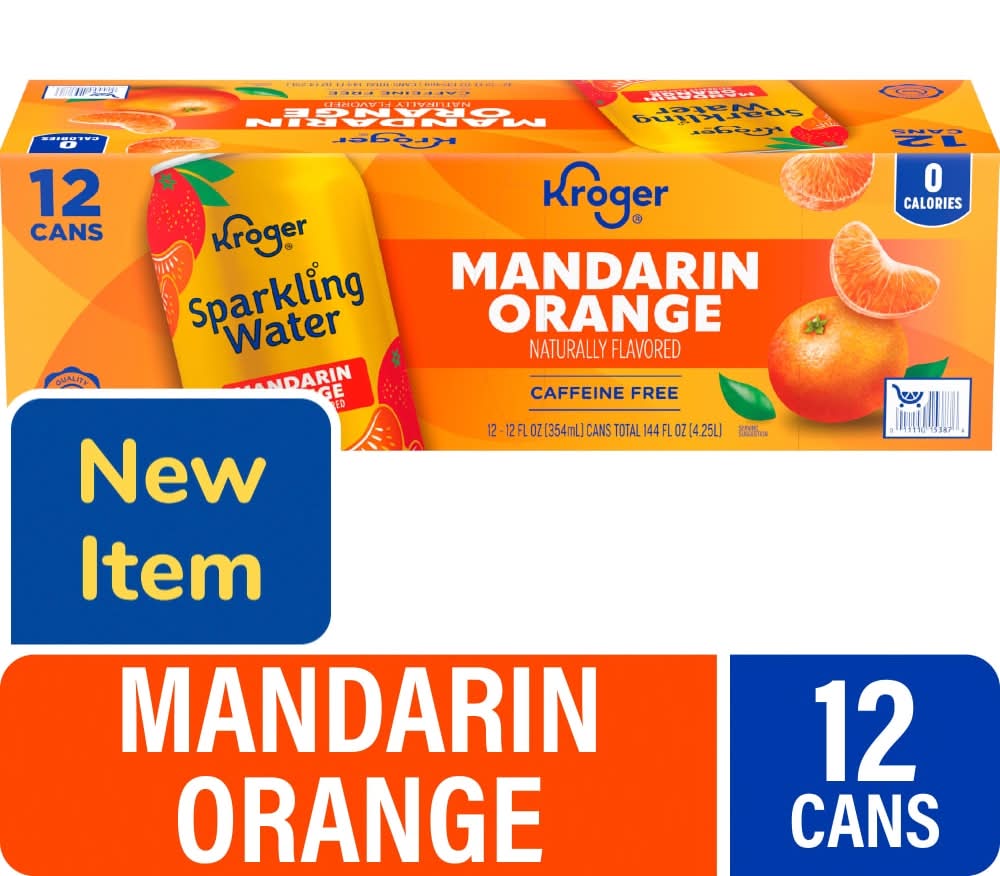 Kroger Caffeine Free Sparkling Water Cans, Mandarin Orange (12 x 12 fl oz)