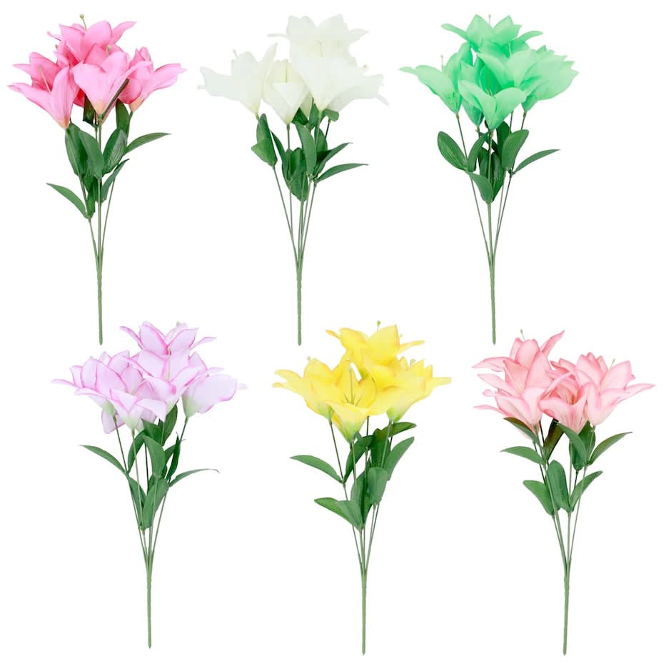Fresh Garden Artificial Stem Lily Bushes, 13 in, Assorted (6 ct)