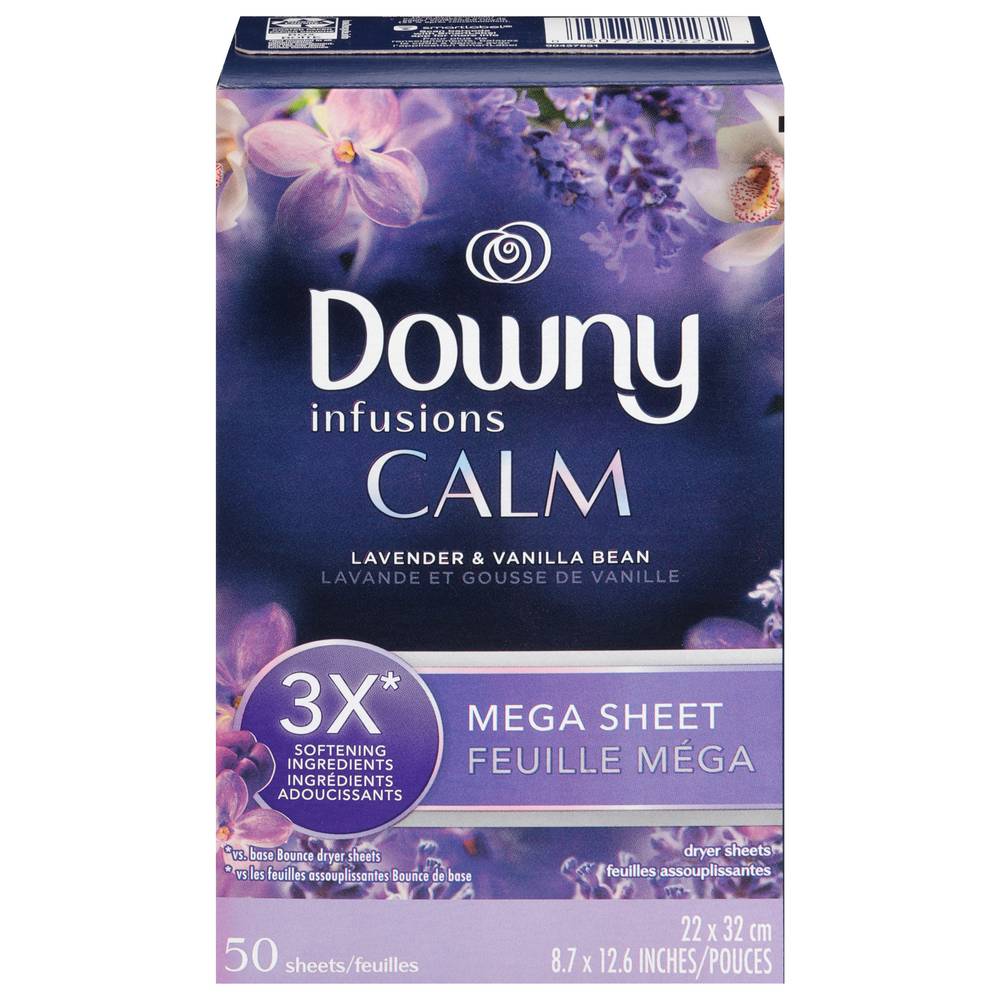 Downy Infusions Calm Mega Dryer Sheets Laundry Fabric Softener, Lavender-Vanilla Bean, 22 cm x 32 cm (50 ct)