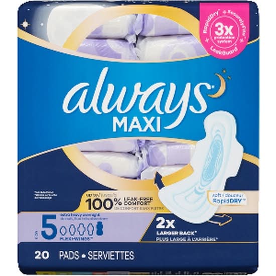 Always Maxi Extra Heavy Overnight Flexi-Wings Pads, 5 (20 ct)