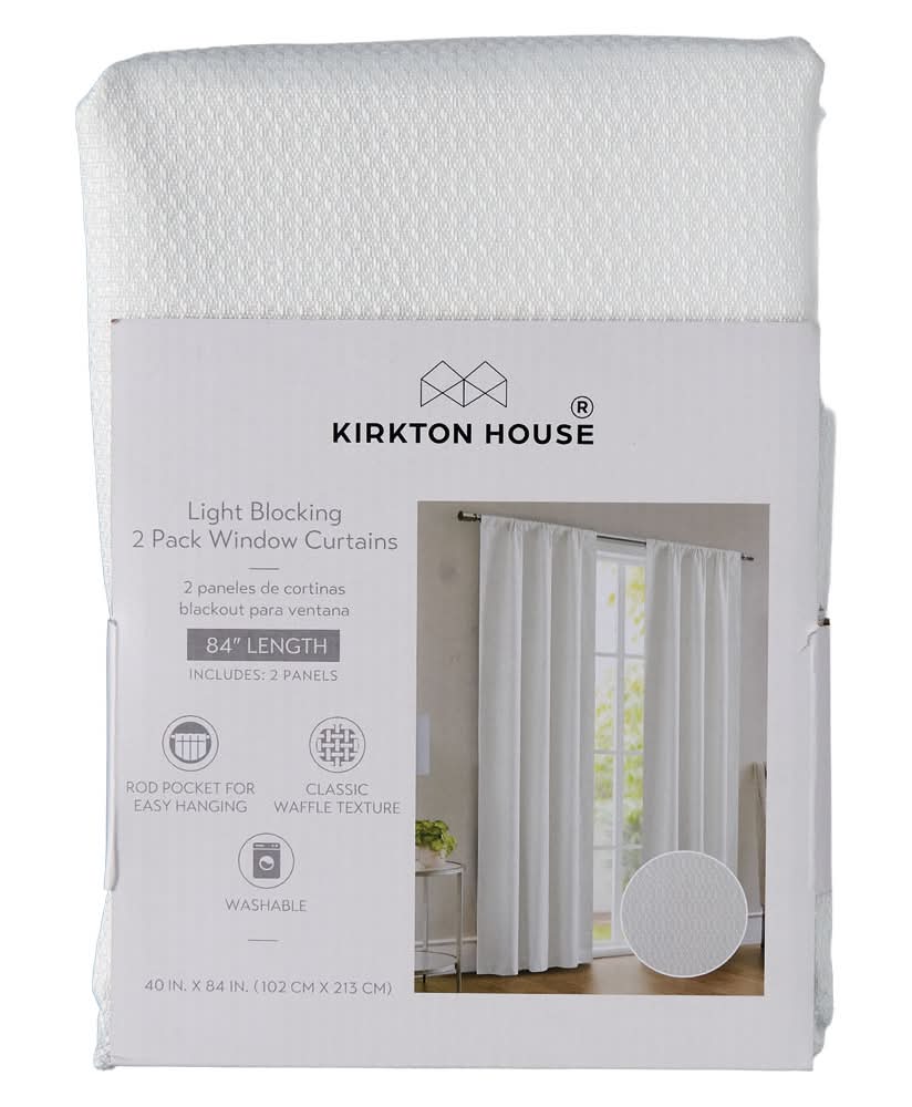 KIRKTON HOUSE 2pk Light Blocking Window Curtains, White Santana