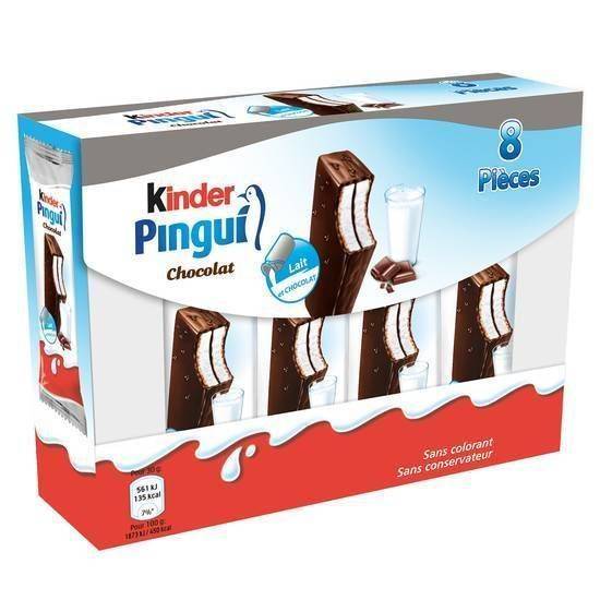 Kinder pingui génoise chocolat noir fourrée lait et cacao (8 pcs)