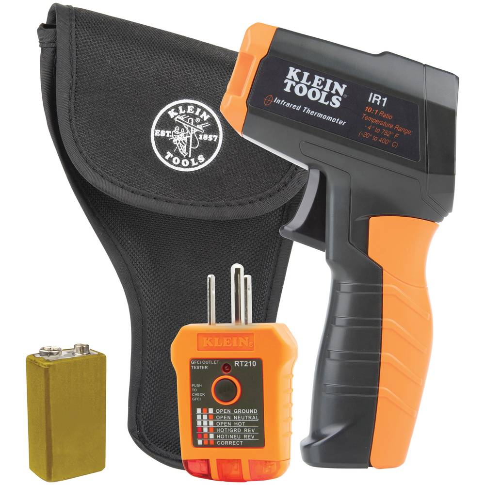 Klein Tools Infrared Thermometer with GFCI Receptacle Tester Digital Display Tester Kit Infrared Thermometer | IR1KIT