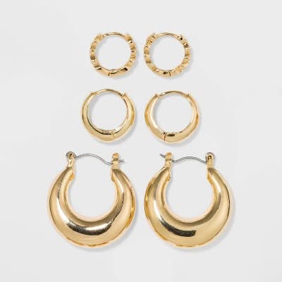 Wild Fable Trio Hoop Earring Set, Gold (3 ct)