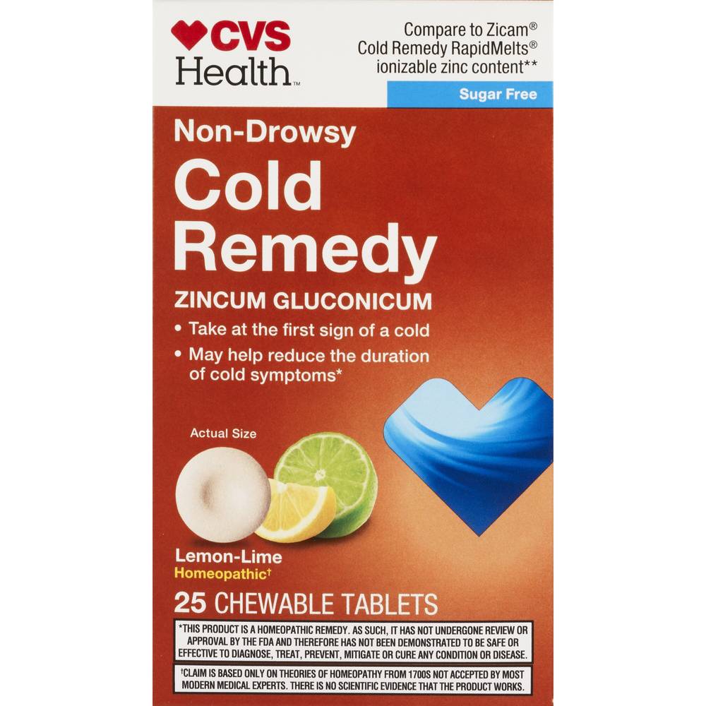 CVS Health Non Drowsy Homepathic Cold Remedy Chewable Tablets, Lemon Lime, 25 CT