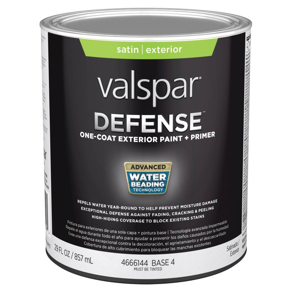 Valspar Defense Satin Base 4 Tintable Latex Exterior Paint + Primer (1-quart) | 007.4666144.005