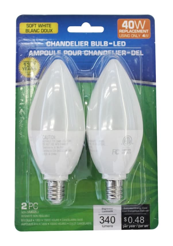 Led Chandelier Light Bulbs 340 Lumens, Soft White (2 ct)
