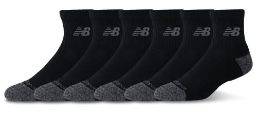 New Balance Active Cushion 6PK Quarter Sock Black/Black Size L