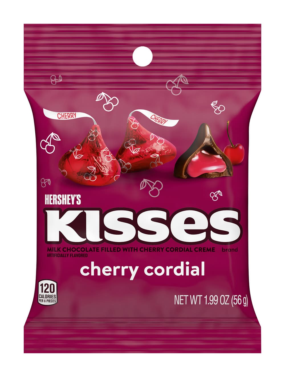 HERSHEY’S KISSES Christmas Candy Bag, Cherry Cordial (1.99 oz)