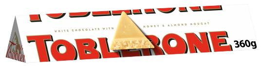 Toblerone White Chocolate With Honey & Almond Nougat Bar (360g)